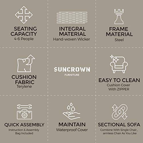 SUNCROWN Outdoor Patio Furniture 7-Piece Wicker Sofa Set, Washable Seat