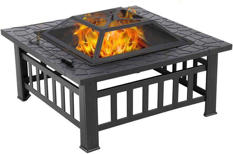 Yaheetech 32″ Sq. Metal Wood Burning Fire Pit/Stove/Spark Screen ...