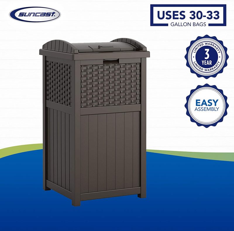 Suncast 33 Gallon Hideaway Can Resin Outdoor Trash with Lid, Brown ...