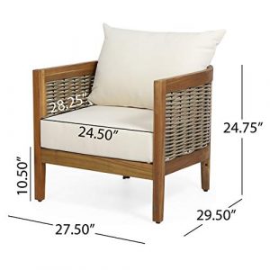Burchett Outdoor Club Chair with Cushion – Acacia Wood and Wicker